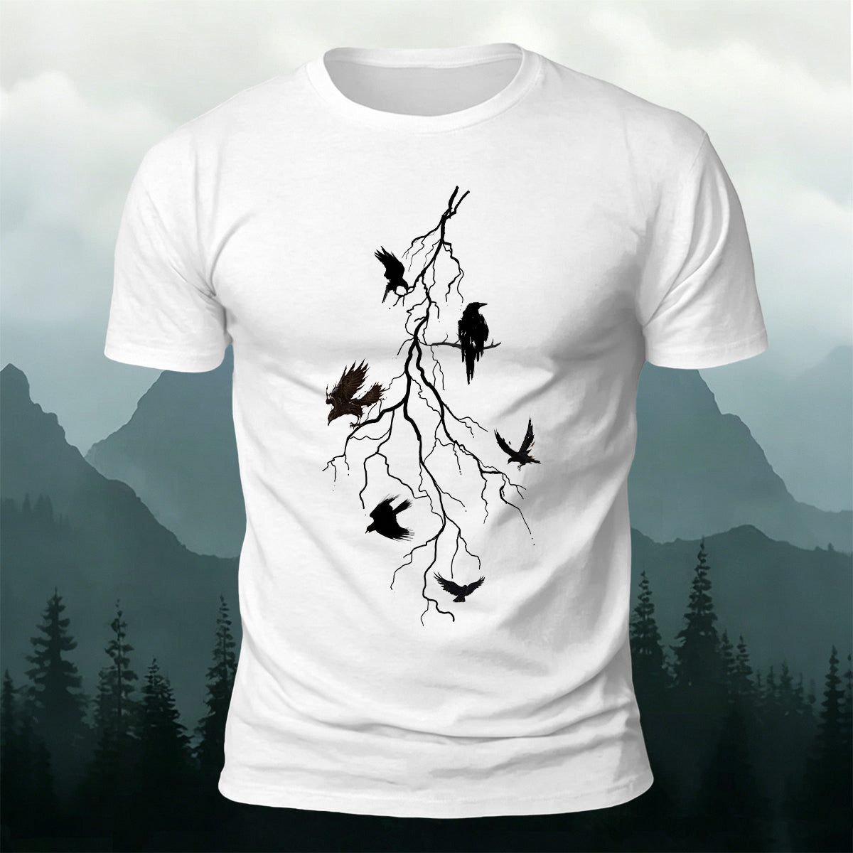 Black Ravens Twig Art Nature Skin-Friendly T-Shirt