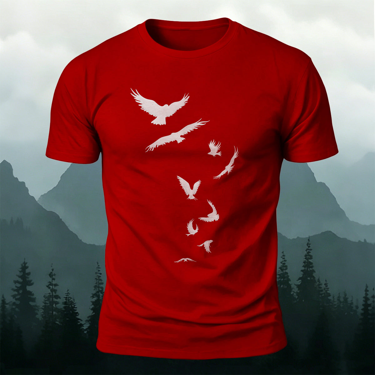 Flying Raven Silhouettes Outdoor Premium Cotton T-Shirt