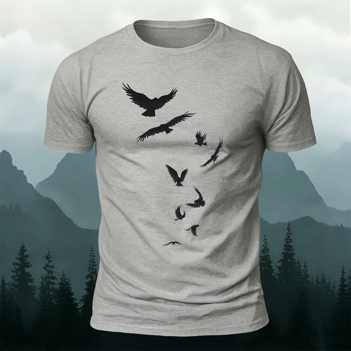 Flying Raven Silhouettes Outdoor Premium Cotton T-Shirt
