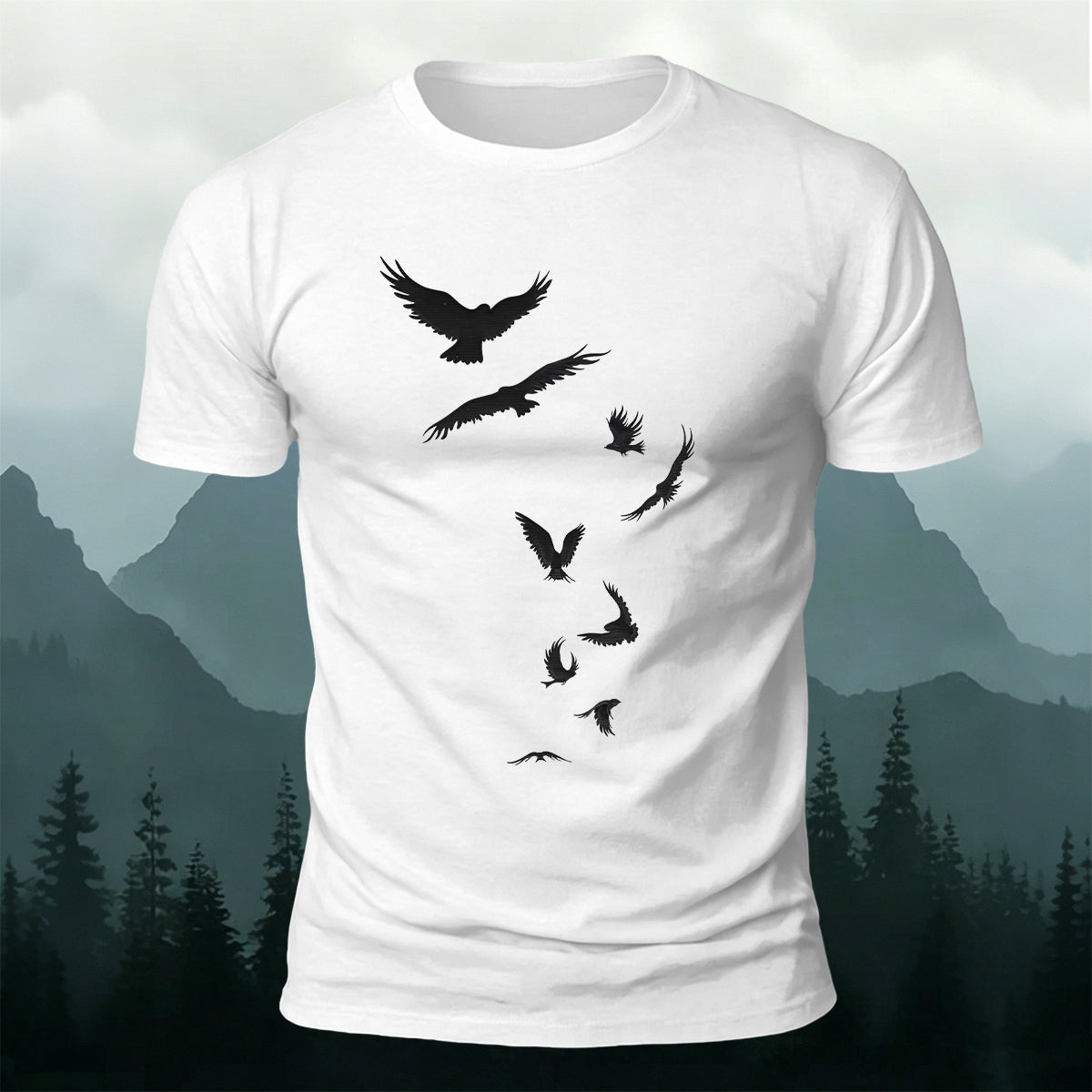 Flying Raven Silhouettes Outdoor Premium Cotton T-Shirt