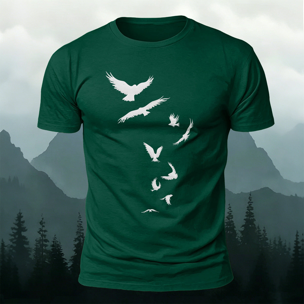 Flying Raven Silhouettes Outdoor Premium Cotton T-Shirt