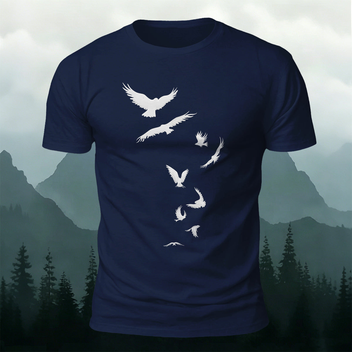 Flying Raven Silhouettes Outdoor Premium Cotton T-Shirt