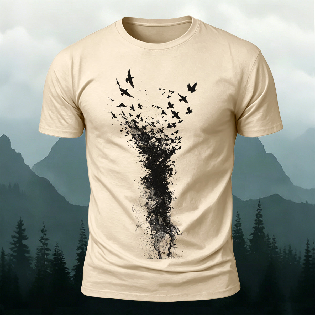Splash Art Birds Wildlife Premium Cotton T-Shirt