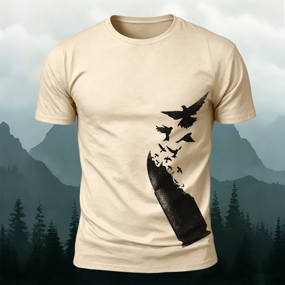 Bullet Dissolve To Birds Premium Cotton Casual T-Shirt