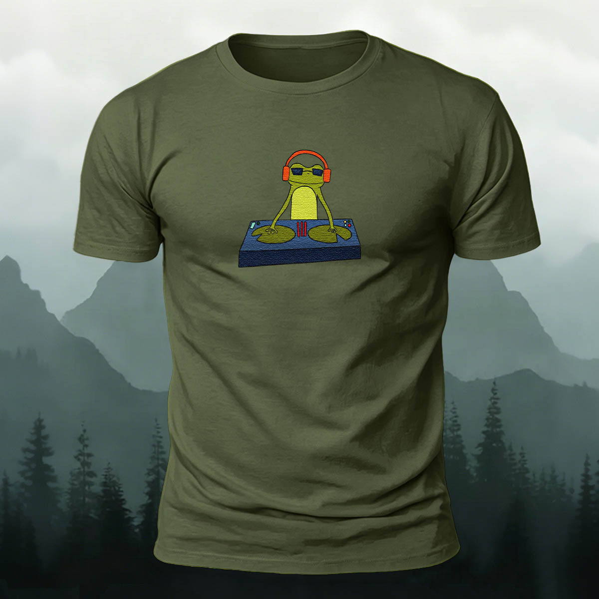 Funny DJ Frog Print Premium Cotton Casual T-Shirt