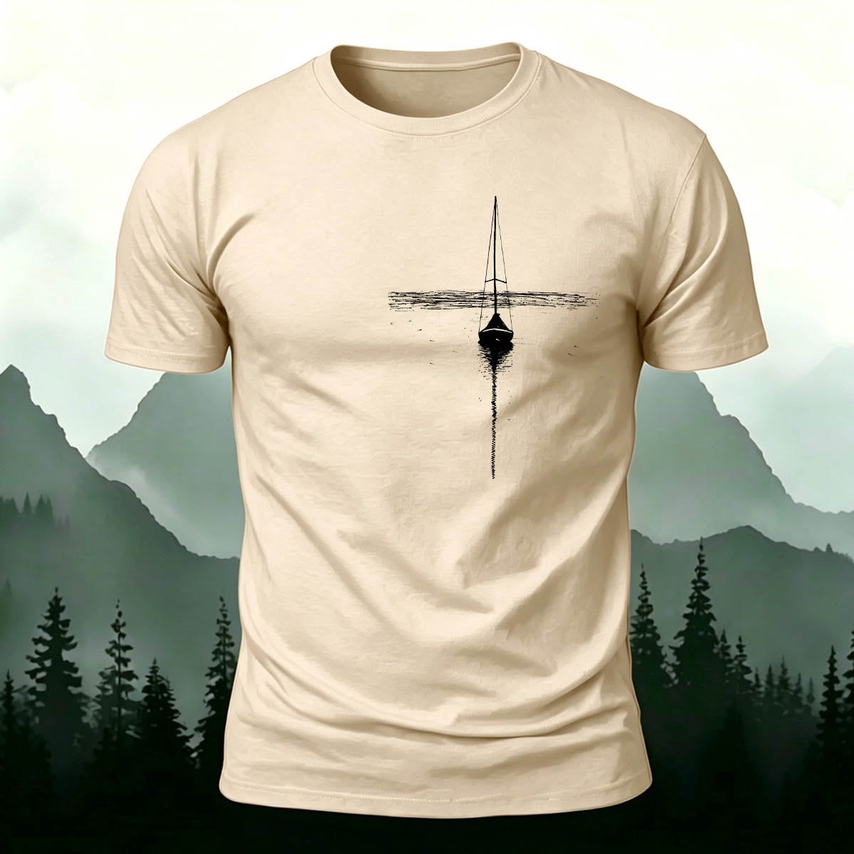 Minimalist Lake Sailboat Casual Cotton T-Shirt