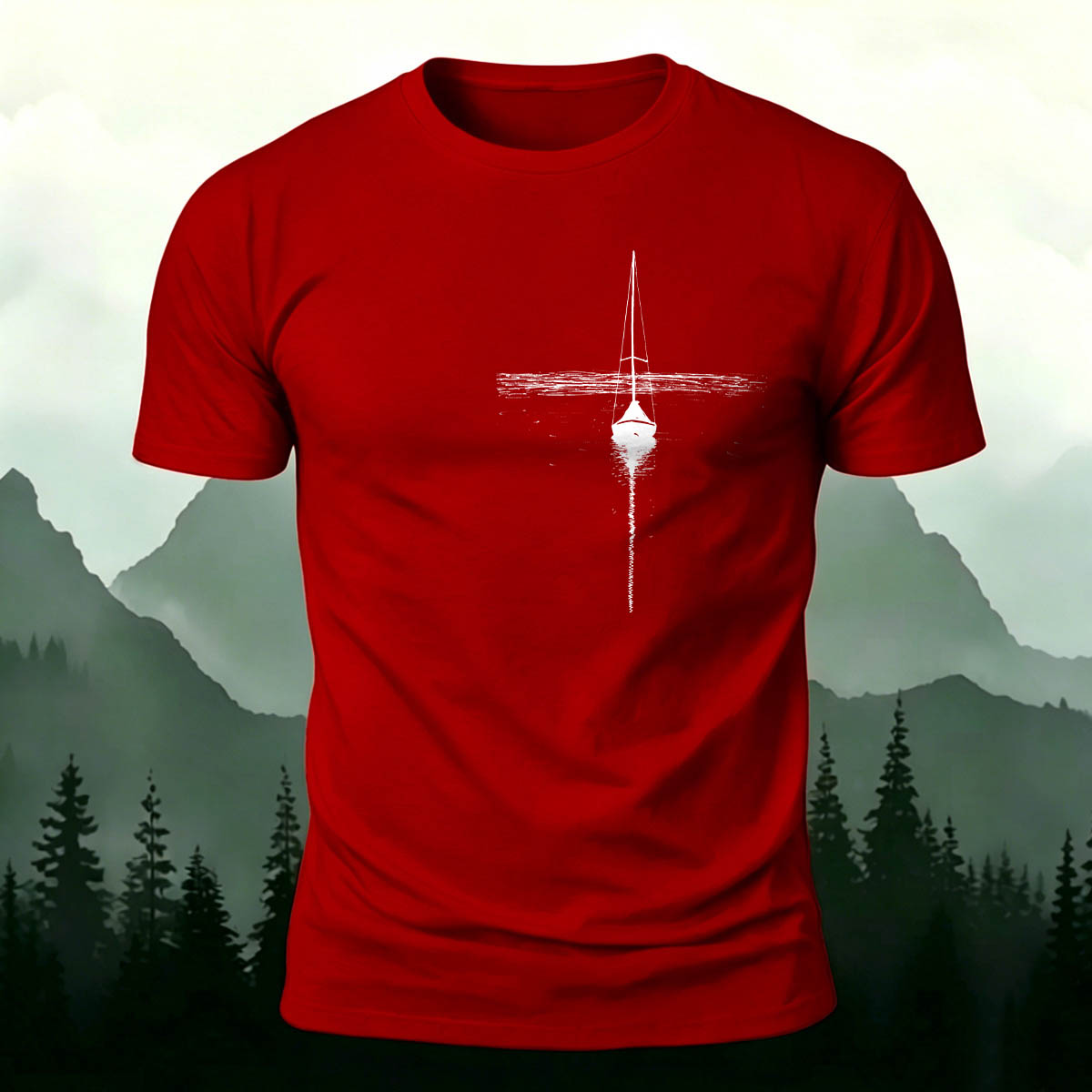 Minimalist Lake Sailboat Casual Cotton T-Shirt