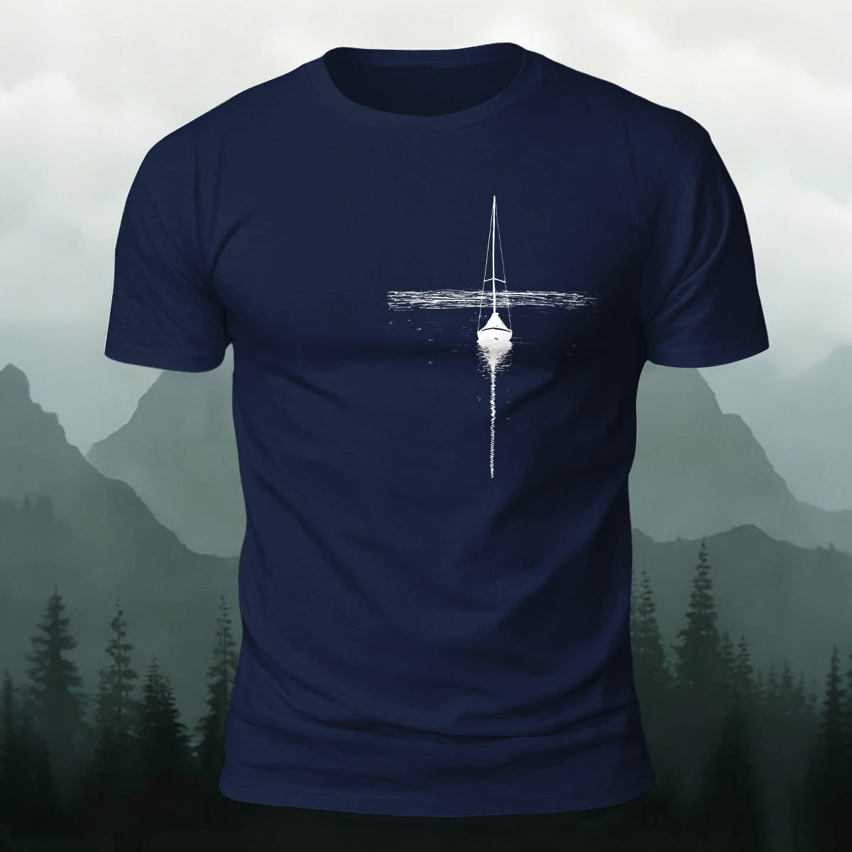 Minimalist Lake Sailboat Casual Cotton T-Shirt