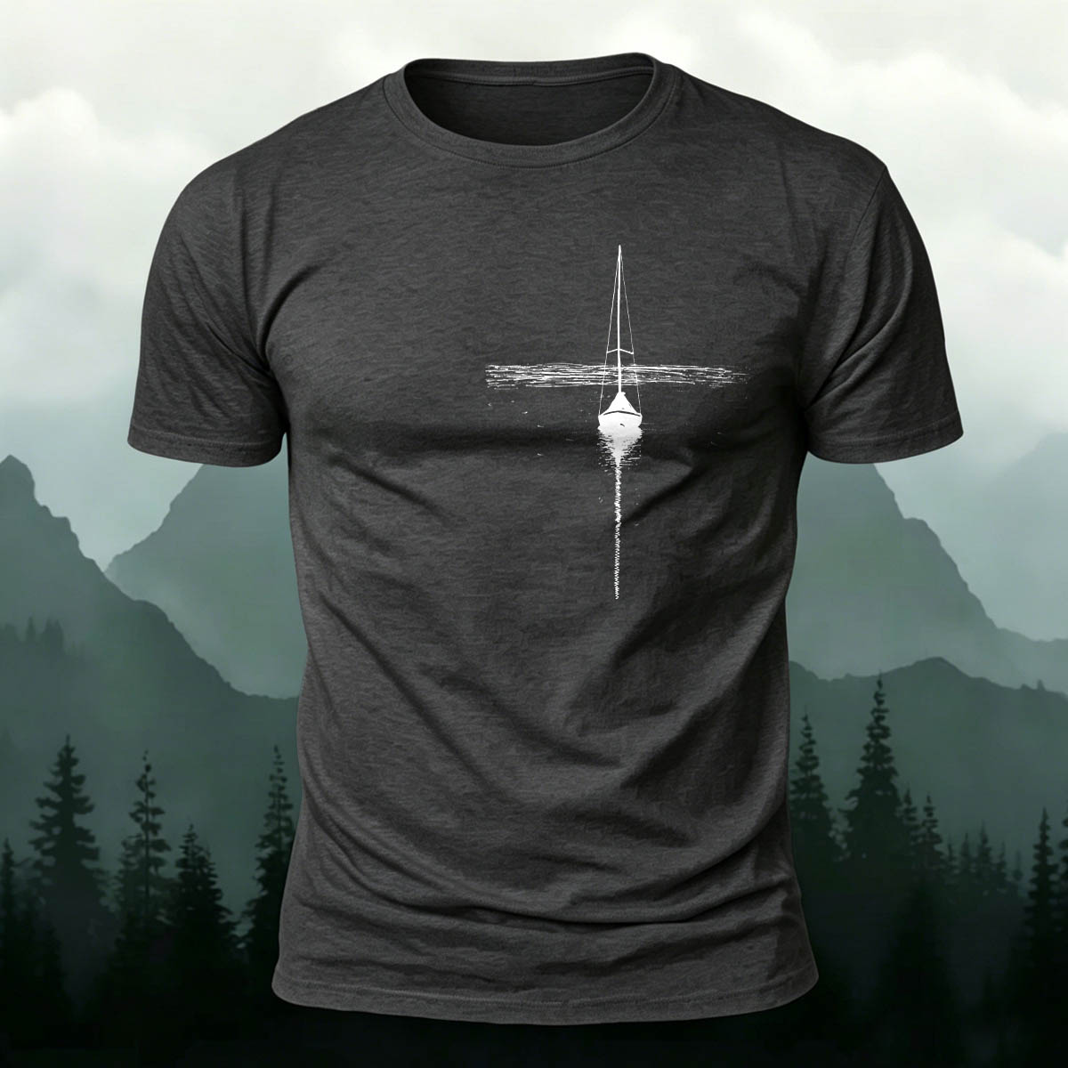 Minimalist Lake Sailboat Casual Cotton T-Shirt