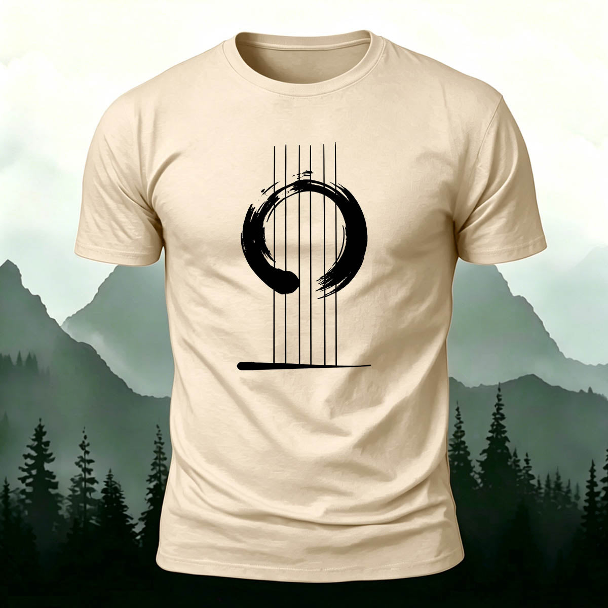 ミニマリスト ギター 禅 アート グラフィック プレミアムコットンTシャツ