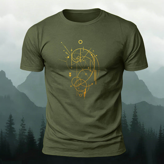 幾何学的な渦巻き星図柄 プレミアムコットン カジュアルTシャツ