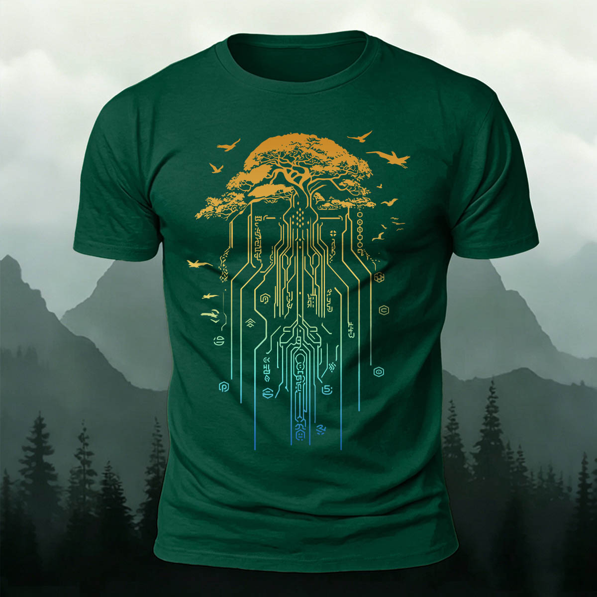 テック ネイチャー ツリー カジュアル プレミアム コットン Tシャツ