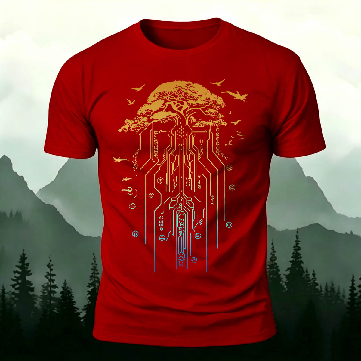 テック ネイチャー ツリー カジュアル プレミアム コットン Tシャツ