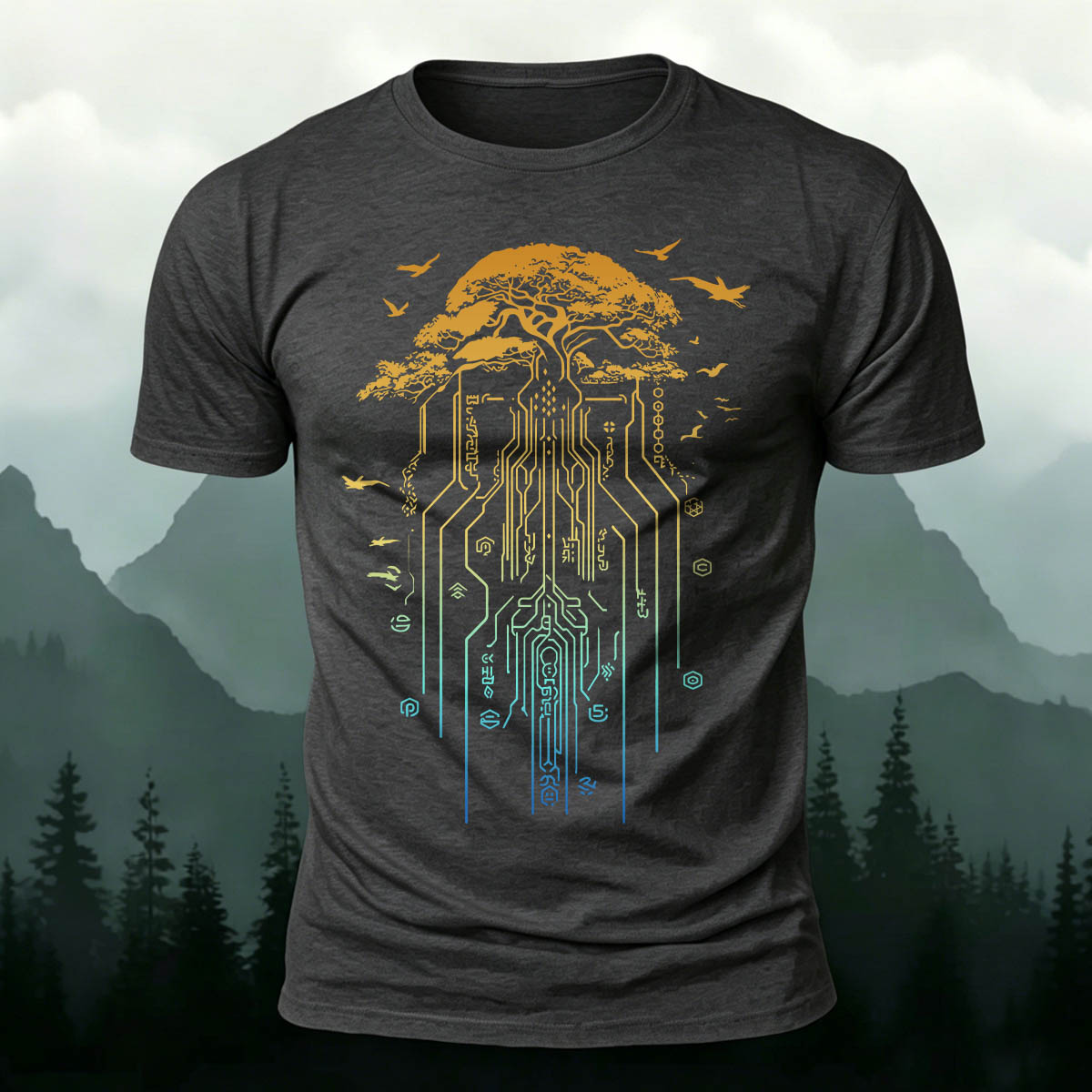 テック ネイチャー ツリー カジュアル プレミアム コットン Tシャツ