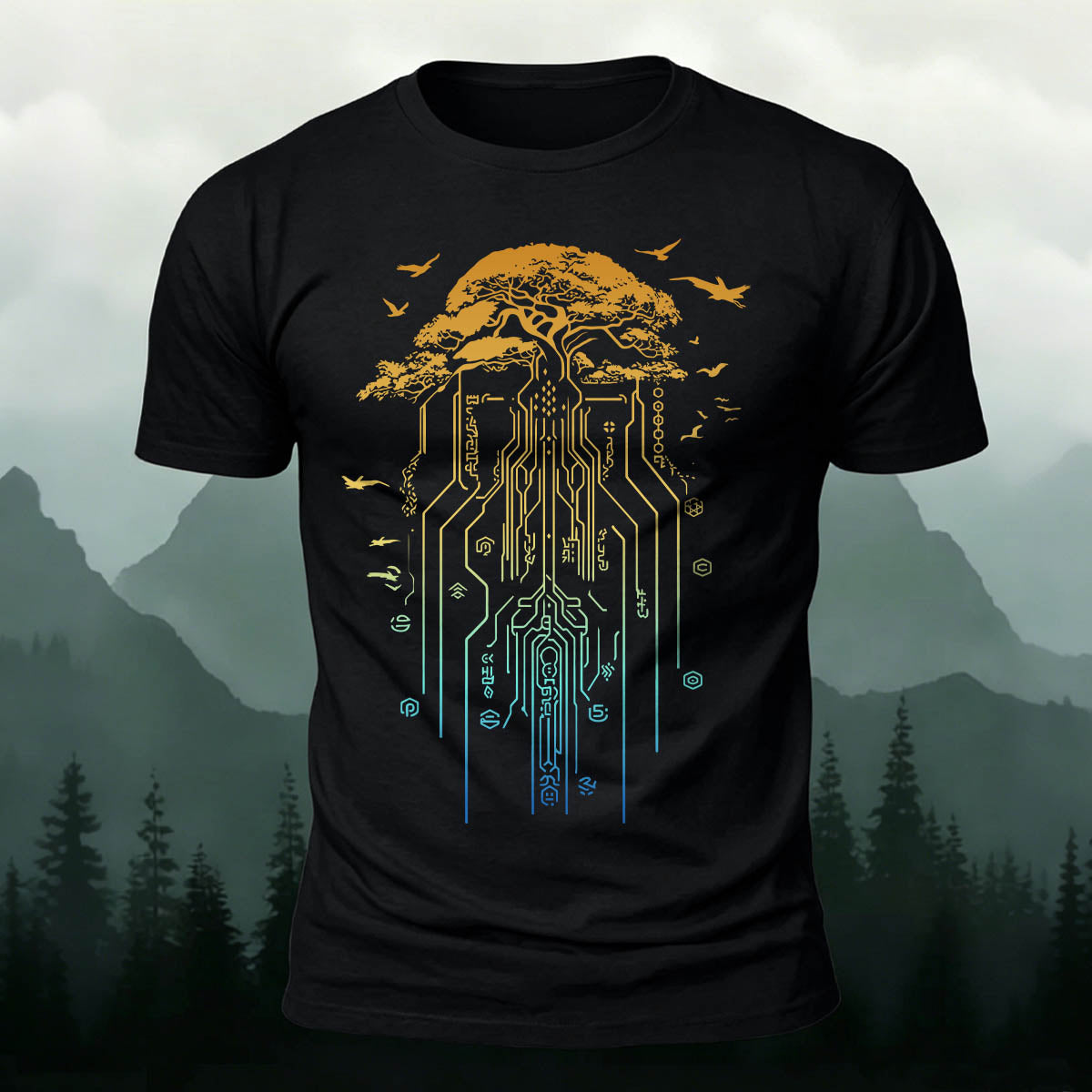 テック ネイチャー ツリー カジュアル プレミアム コットン Tシャツ