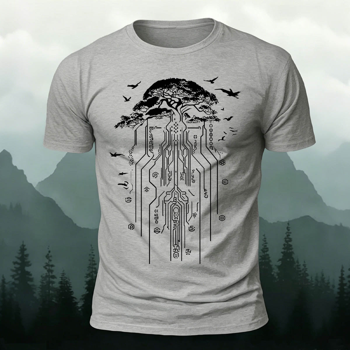 テック ネイチャー ツリー カジュアル プレミアム コットン Tシャツ