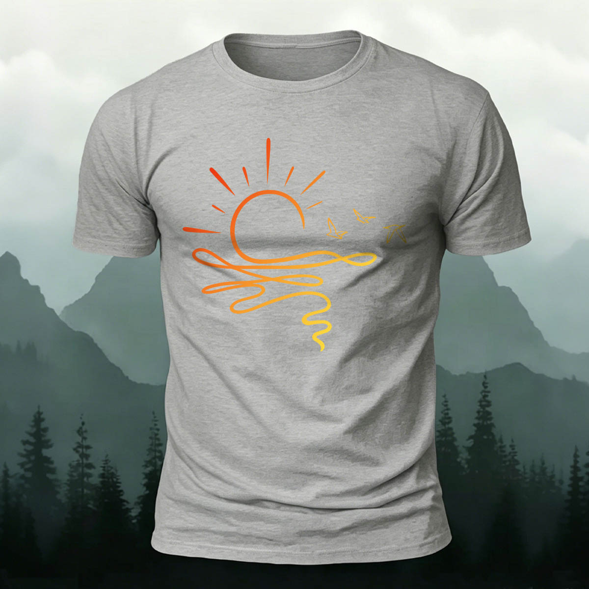 One Line Sunset Stream Outdoor  Premium Cotton T-Shirt