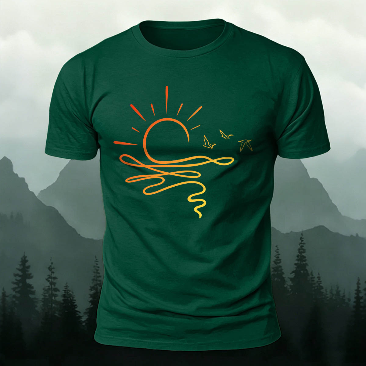 One Line Sunset Stream Outdoor  Premium Cotton T-Shirt