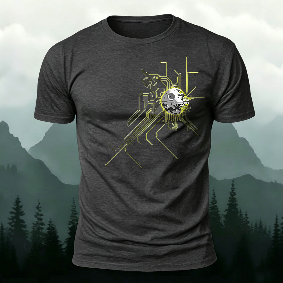 Retro Pixel Death Star Tech Premium Cotton T-Shirt