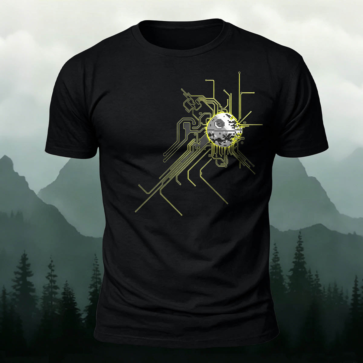 Retro Pixel Death Star Tech Premium Cotton T-Shirt