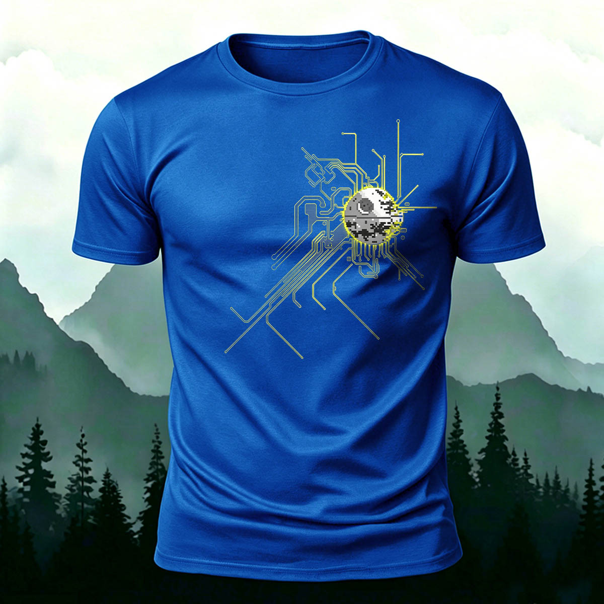 Retro Pixel Death Star Tech Premium Cotton T-Shirt