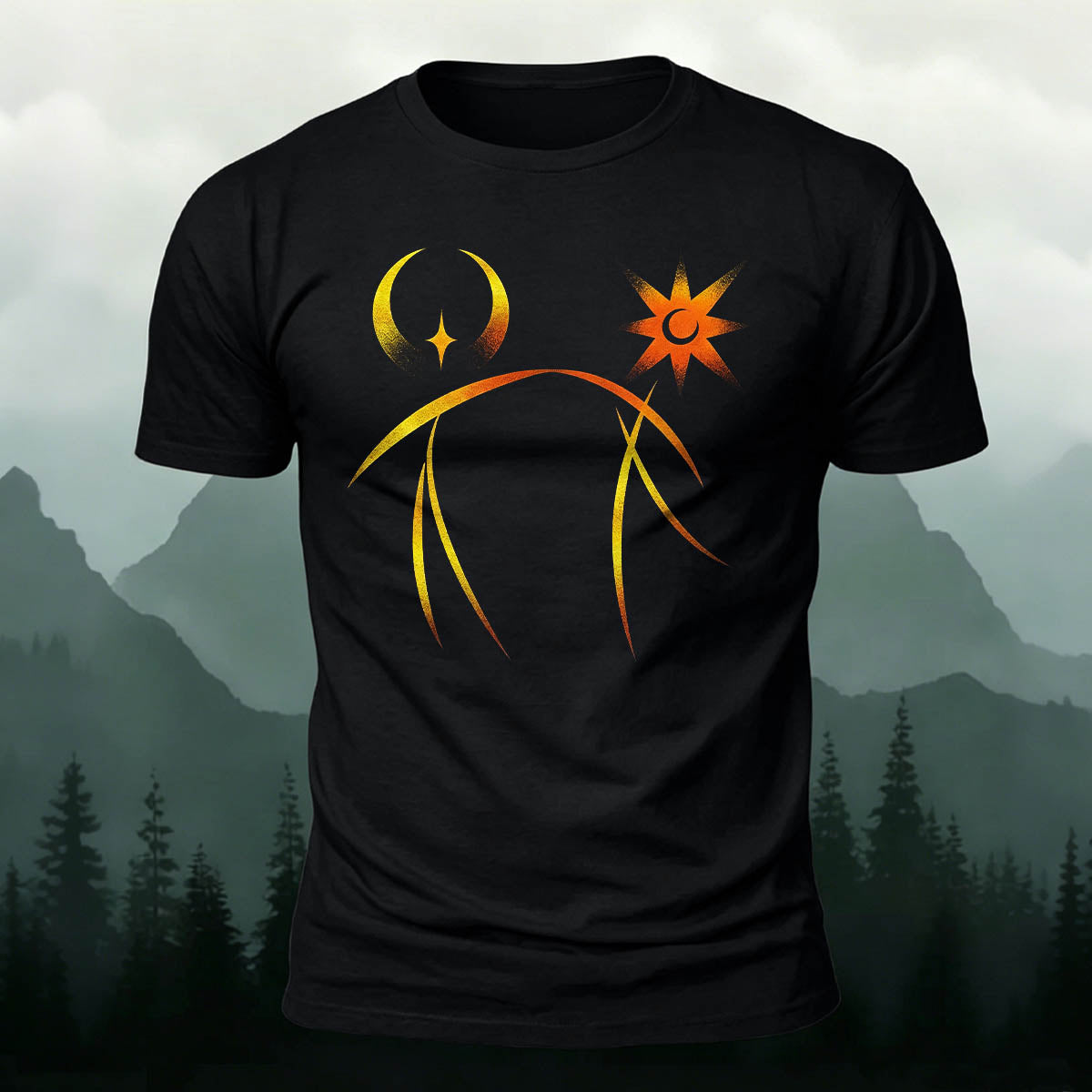 天体の太陽と月のシンボル カジュアル プレミアムコットンTシャツ