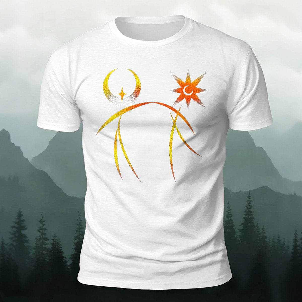 天体の太陽と月のシンボル カジュアル プレミアムコットンTシャツ