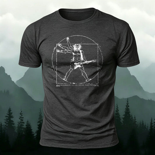 ウィトルウィウス的人 ギターロック プレミアムコットンTシャツ
