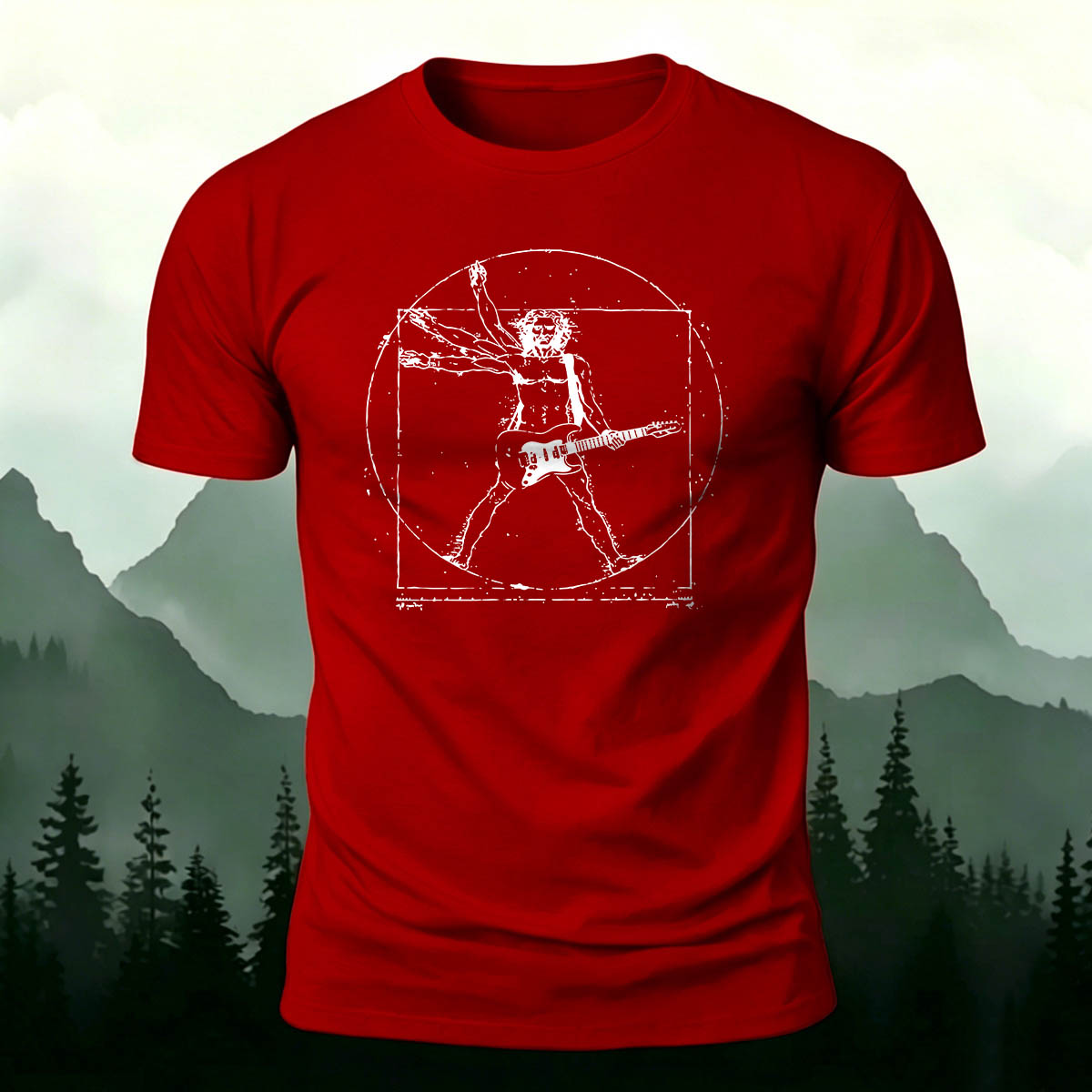 Vitruvian Man Guitar Rock Premium Cotton Tee