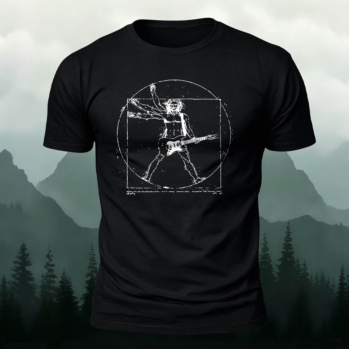 Vitruvian Man Guitar Rock Premium Cotton Tee