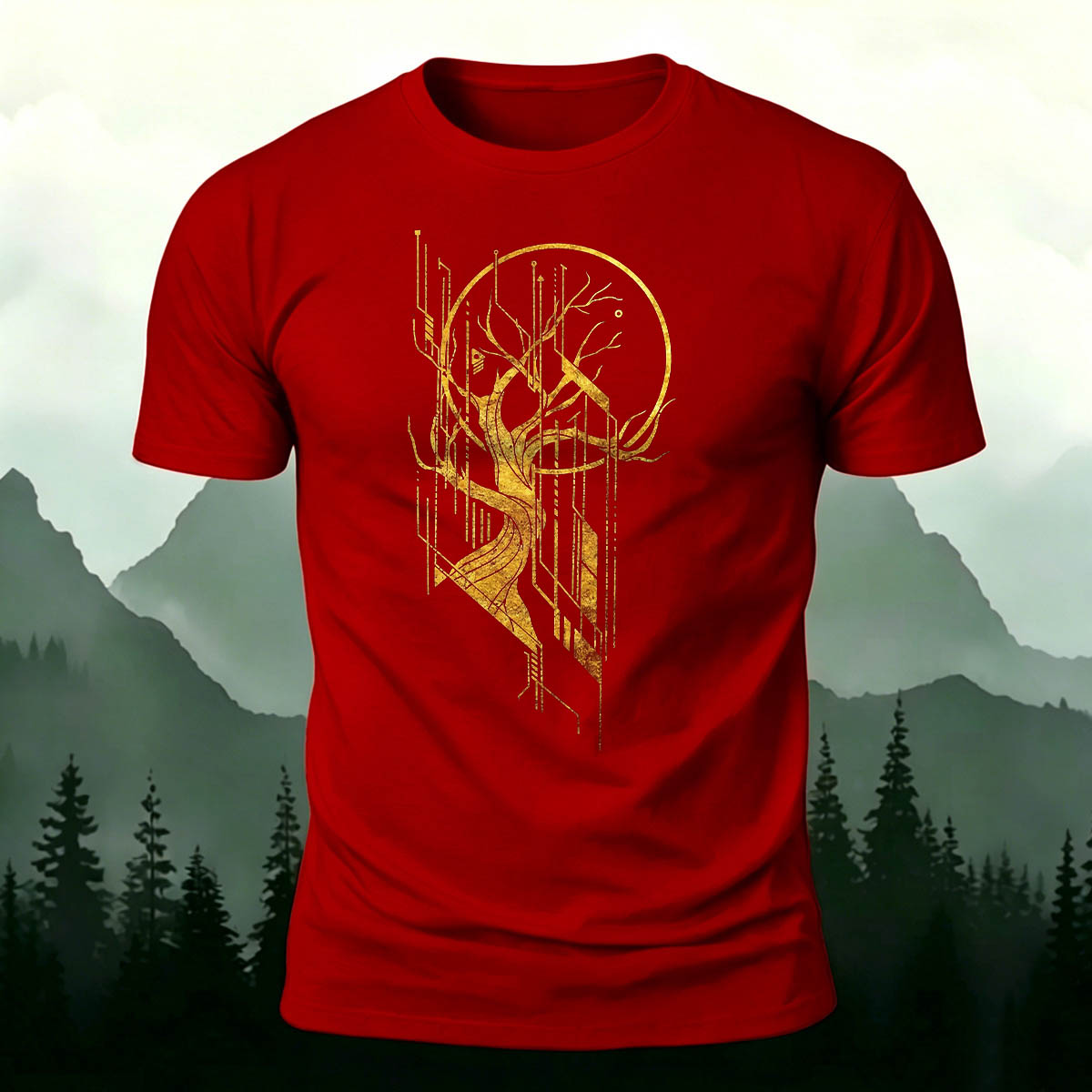 Tech And Nature Tree Premium Cotton Casual Tee