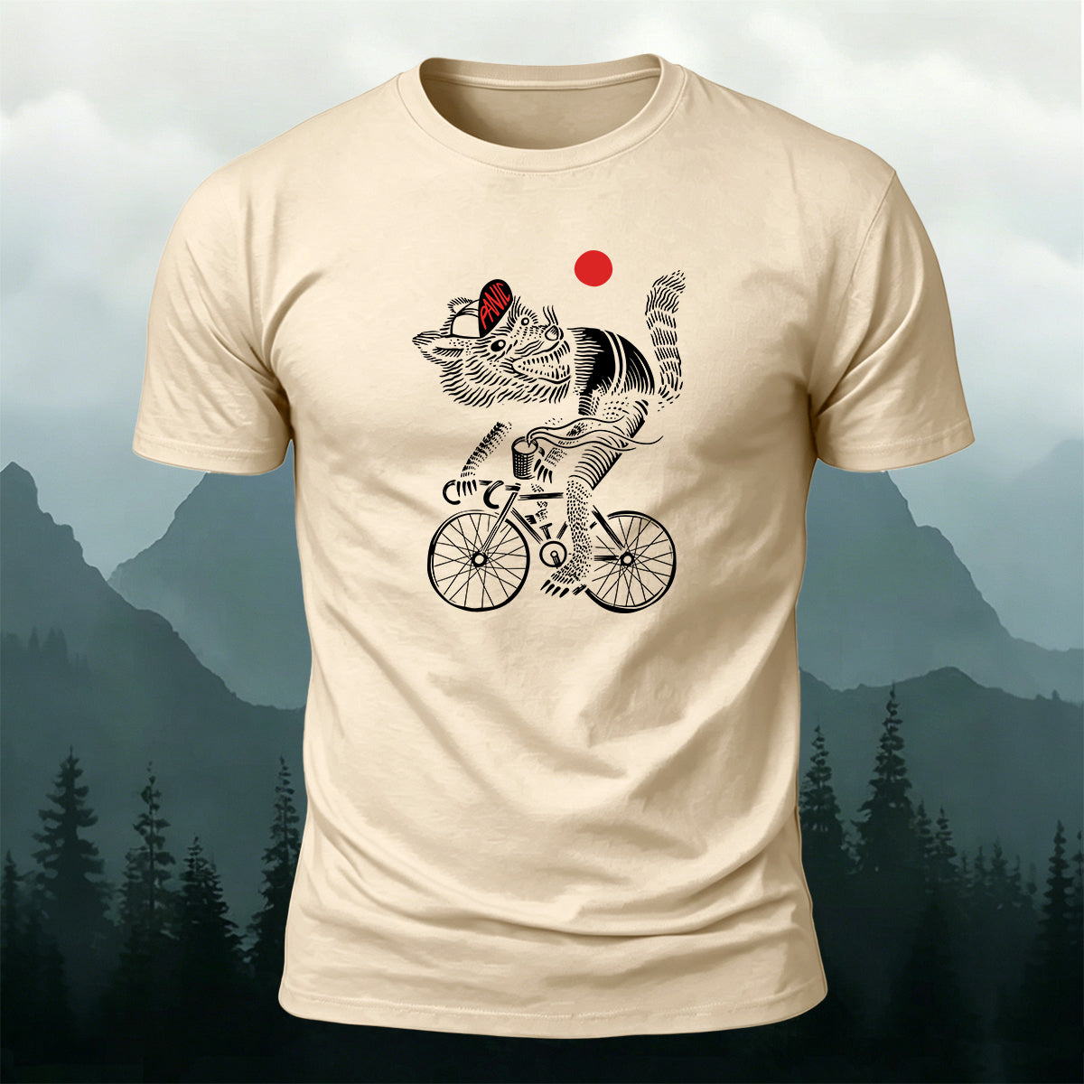 Retro Print Wolf Rider Art Premium Cotton T-Shirt