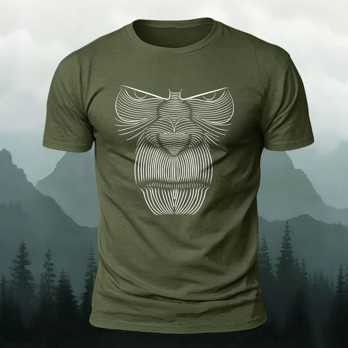 Linework Gorilla Face Casual Premium Cotton T-Shirt