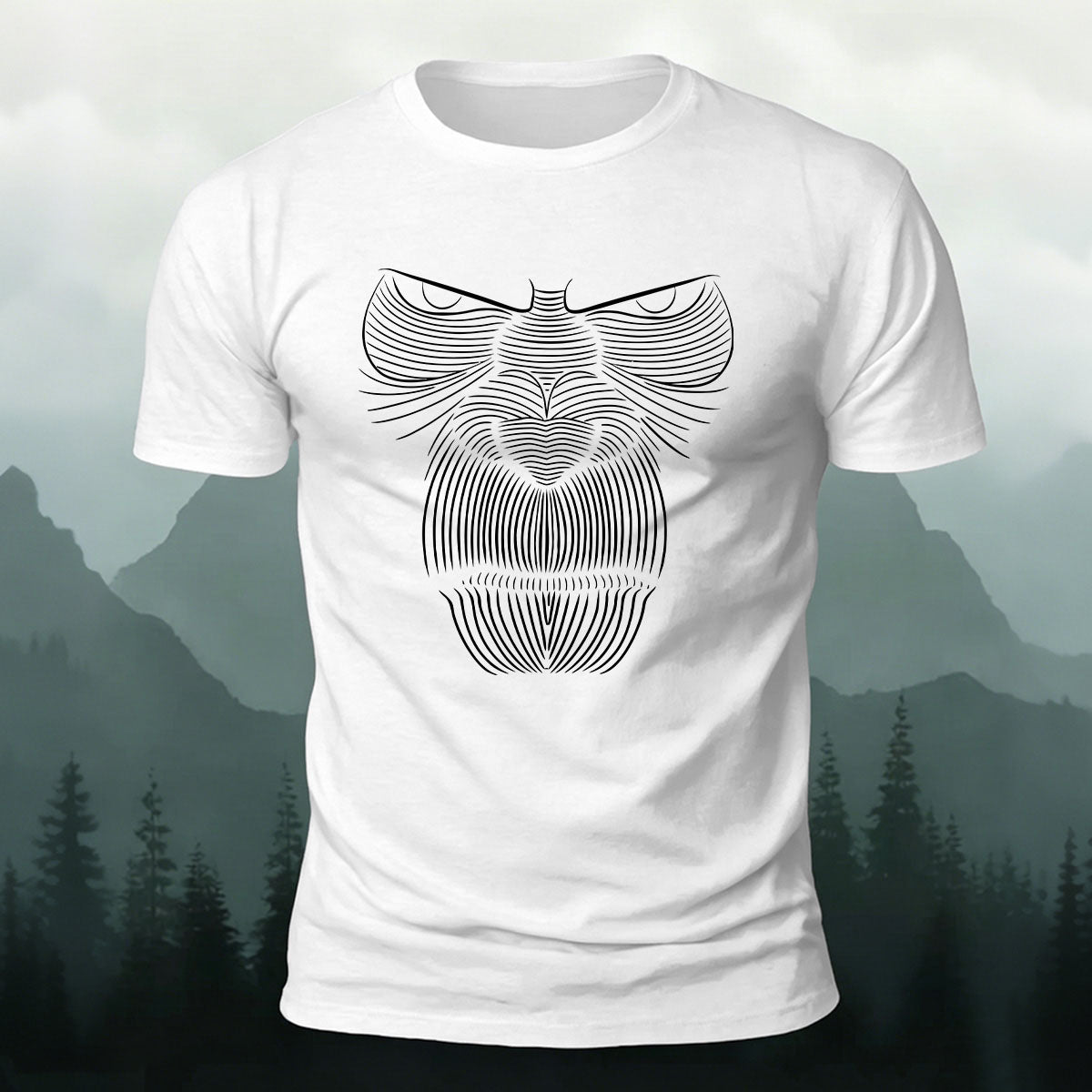 Linework Gorilla Face Casual Premium Cotton T-Shirt