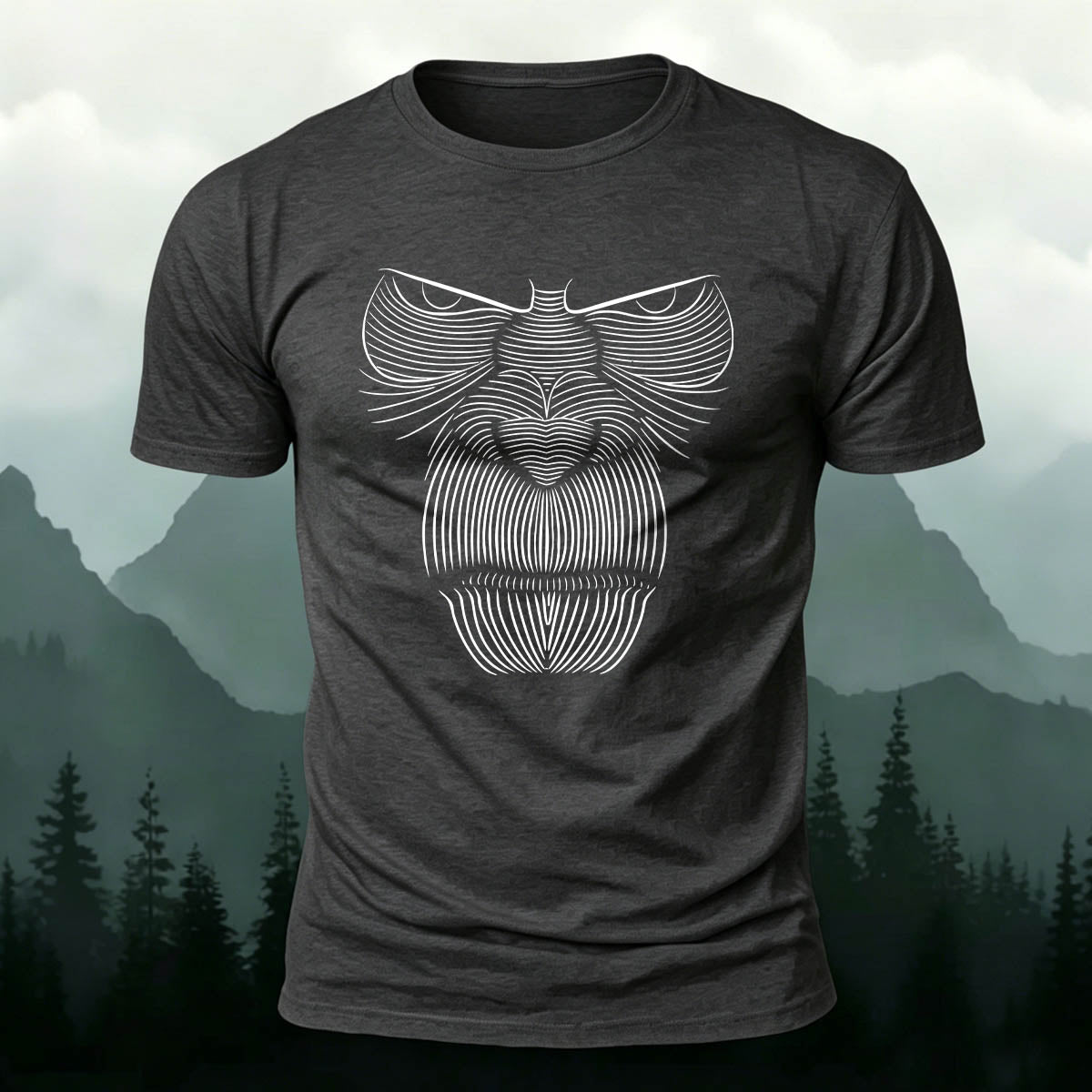 Linework Gorilla Face Casual Premium Cotton T-Shirt