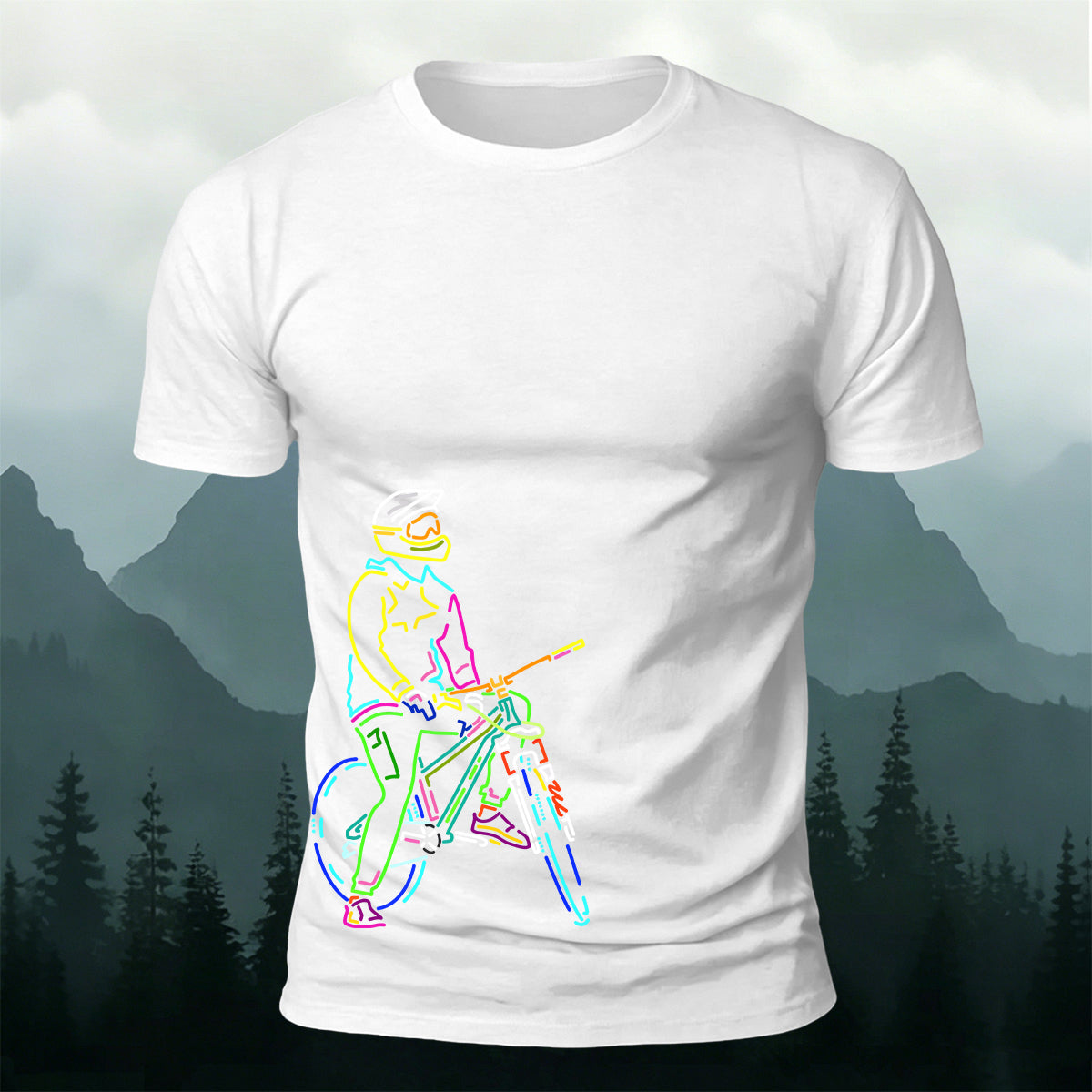 Neon Line Mountain Biker Outdoor Cotton T-Shirt