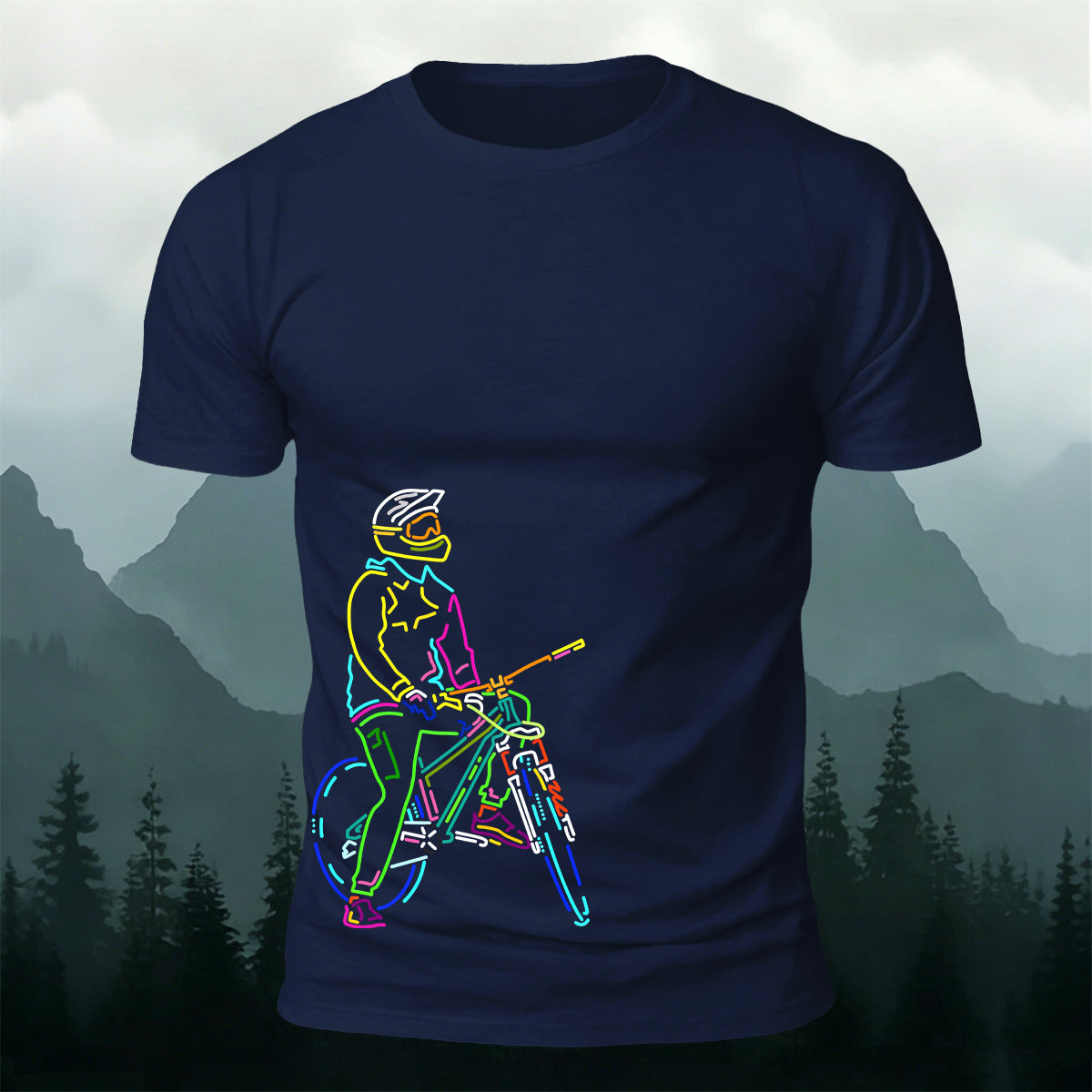 Neon Line Mountain Biker Outdoor Cotton T-Shirt