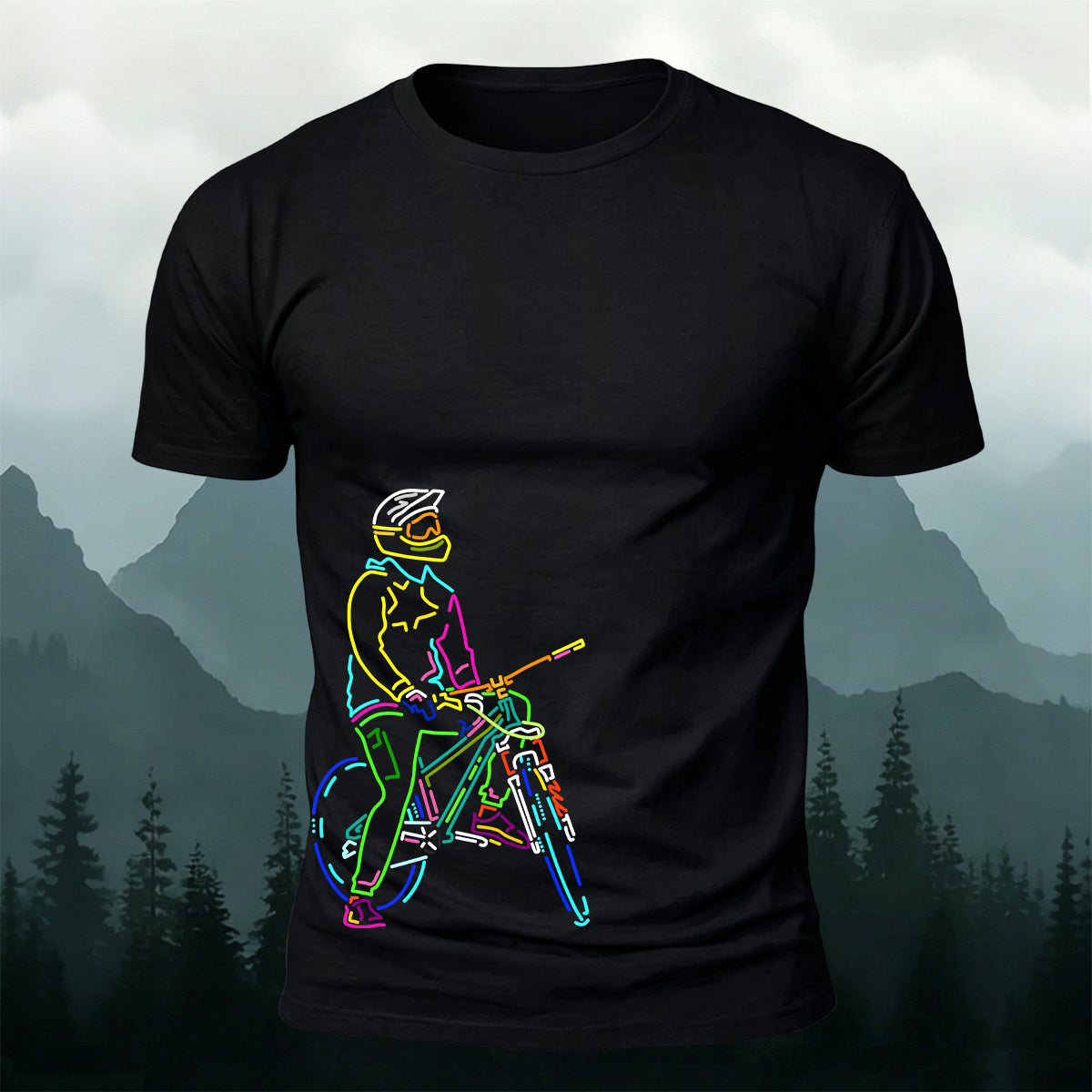 Neon Line Mountain Biker Outdoor Cotton T-Shirt