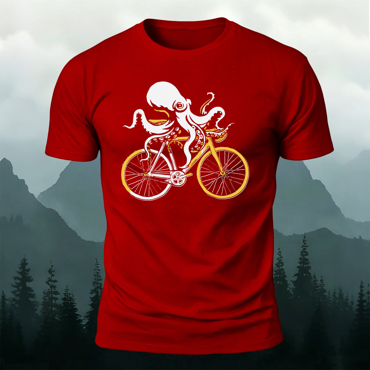 Funny Octopus Cyclist Casual Premium Cotton T-Shirt