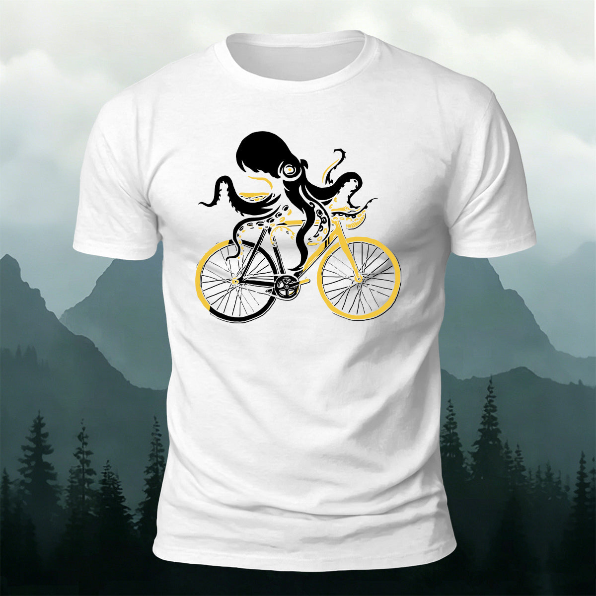 Funny Octopus Cyclist Casual Premium Cotton T-Shirt