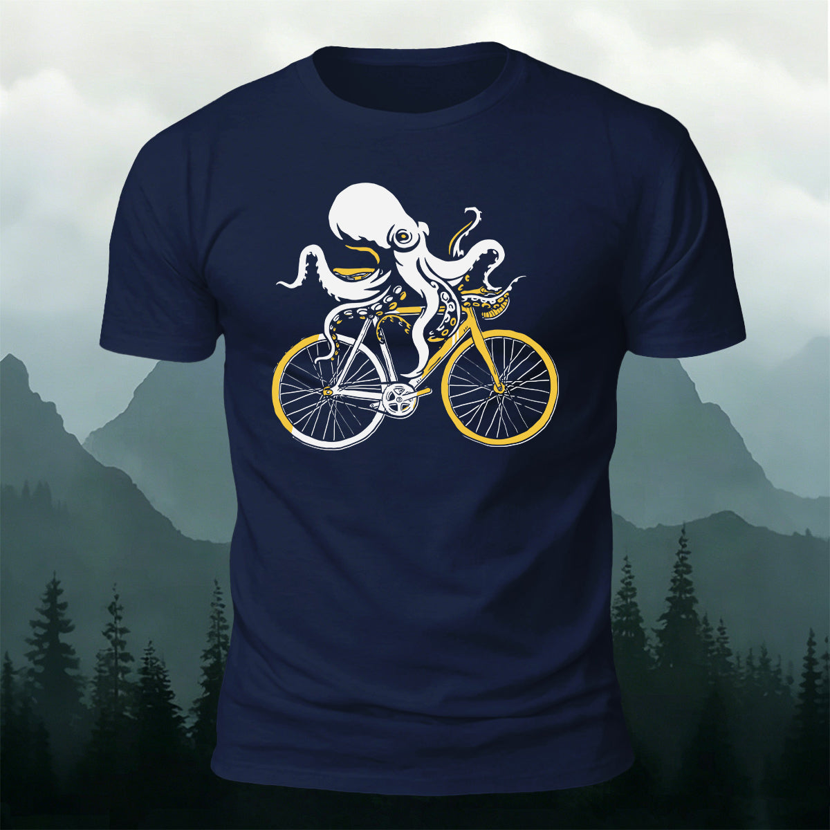 Funny Octopus Cyclist Casual Premium Cotton T-Shirt