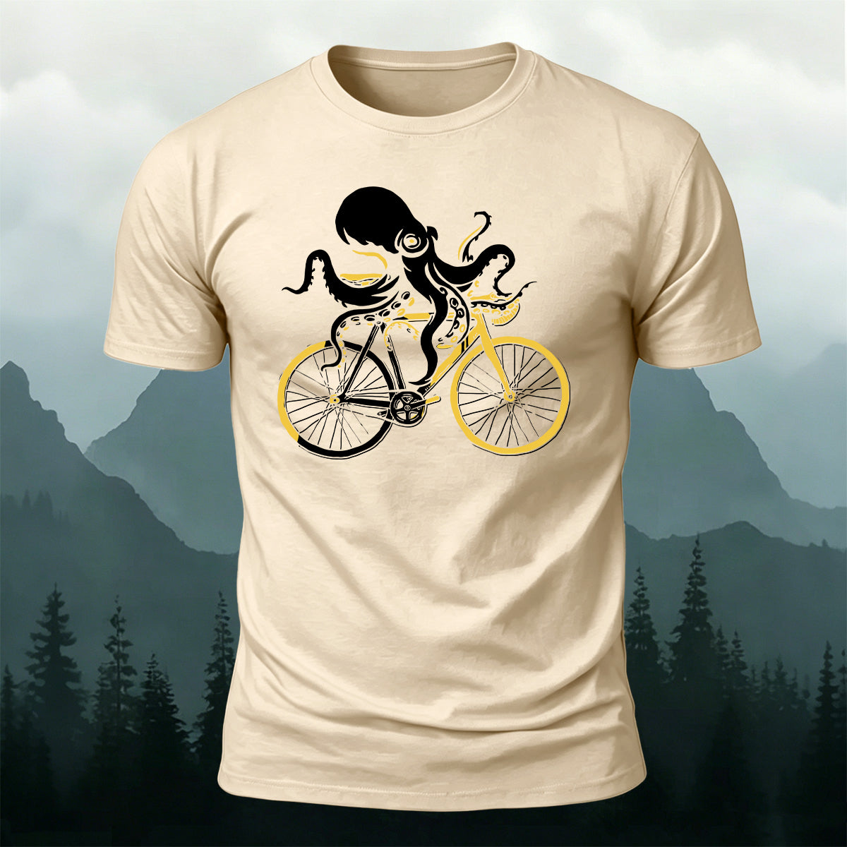 Funny Octopus Cyclist Casual Premium Cotton T-Shirt