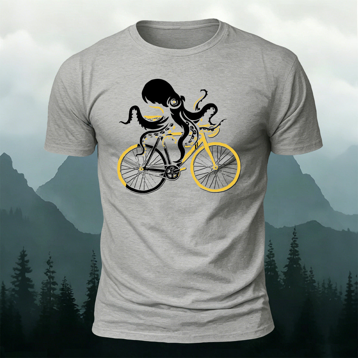 Funny Octopus Cyclist Casual Premium Cotton T-Shirt