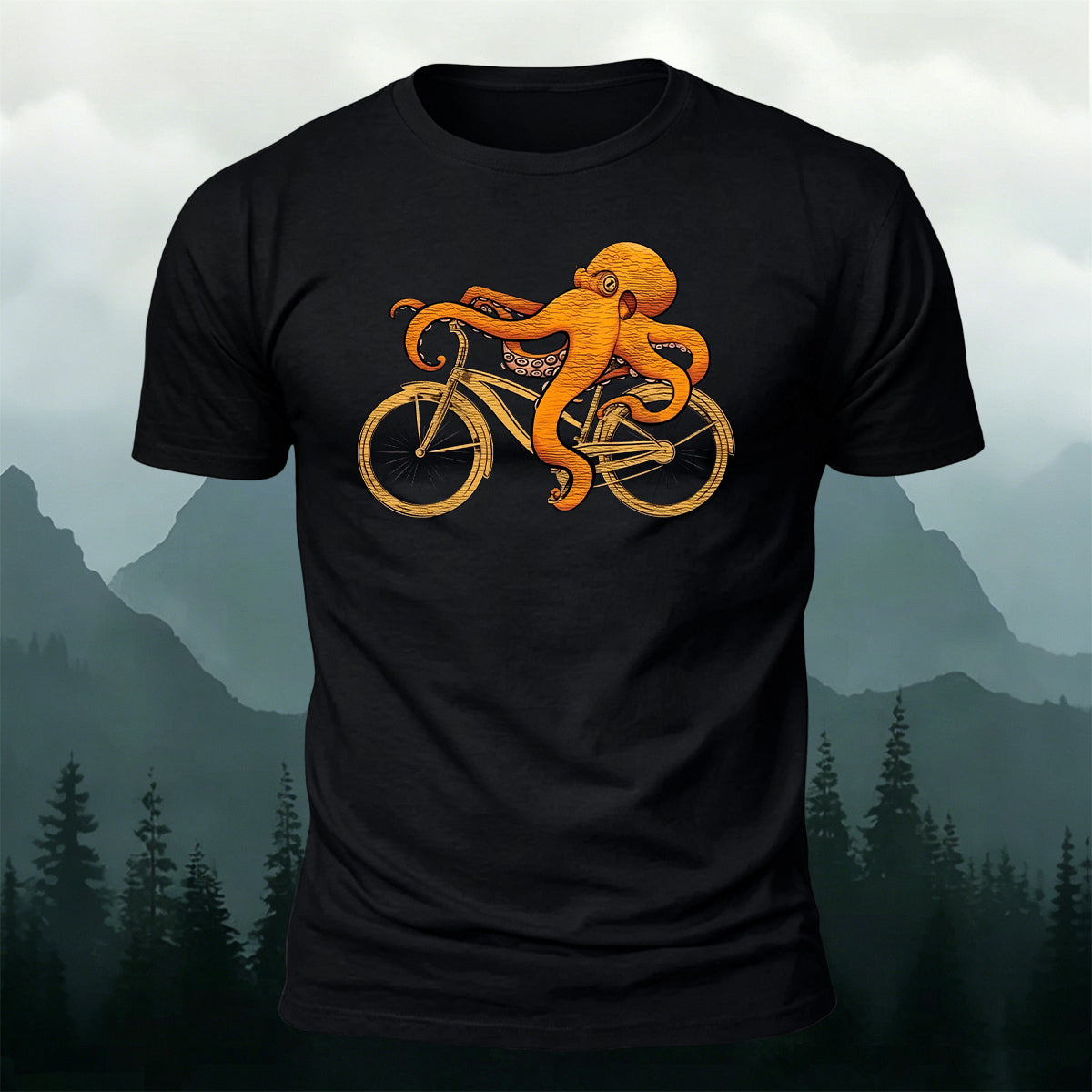 Whimsical Octopus On Bike Art Soft Skin-Friendly T-Shirt