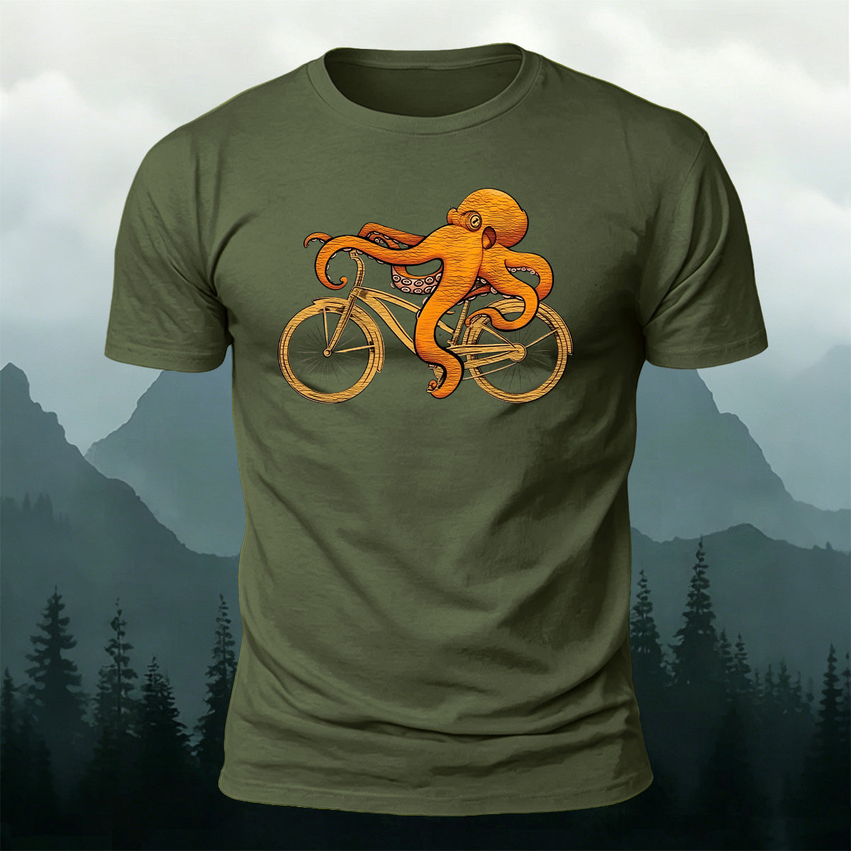 Whimsical Octopus On Bike Art Soft Skin-Friendly T-Shirt