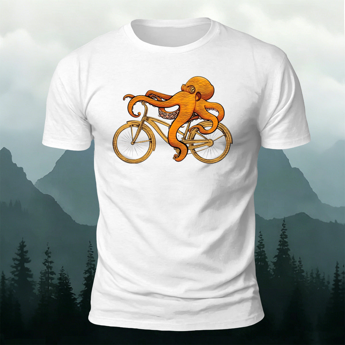 Whimsical Octopus On Bike Art Soft Skin-Friendly T-Shirt