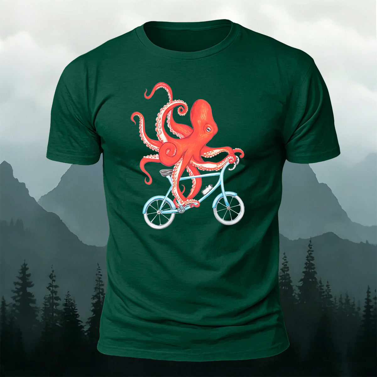 Cute Watercolour Octopus Cyclist Casual Cotton Tee