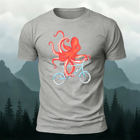 Cute Watercolour Octopus Cyclist Casual Cotton Tee