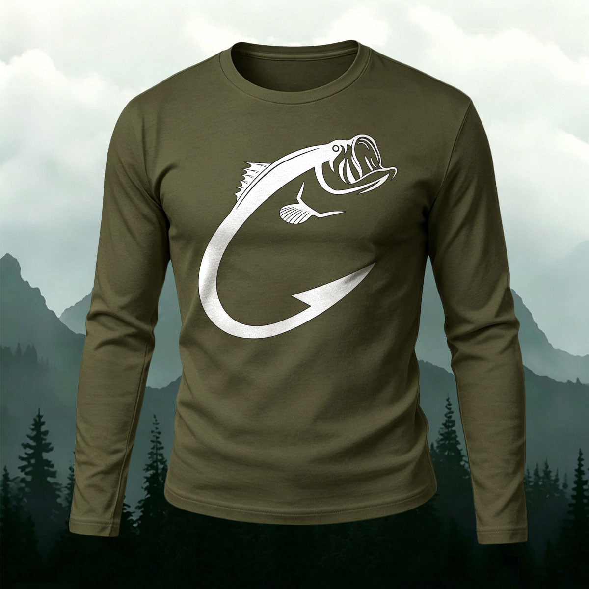 Minimal Bass Fish Hook Casual Long Sleeve T-Shirt