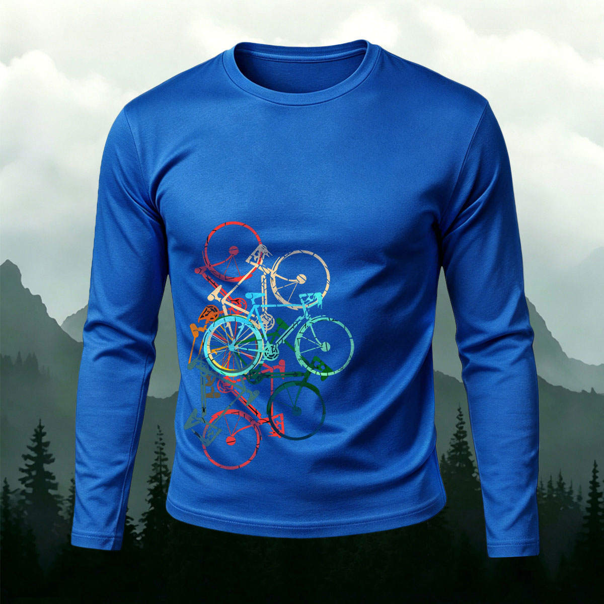 Multicolor Stacked Bike Casual Long Sleeve T-Shirt